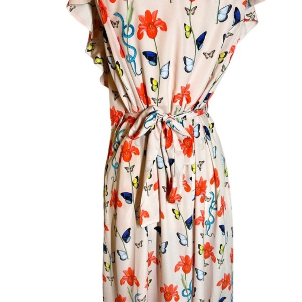 BORGO DE NOR Women's Pink Butterfly Print Ruffle Maxi Dress Size 12 - Picture 9 of 15